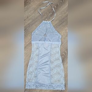Lace Halter Chemise - Light Blue